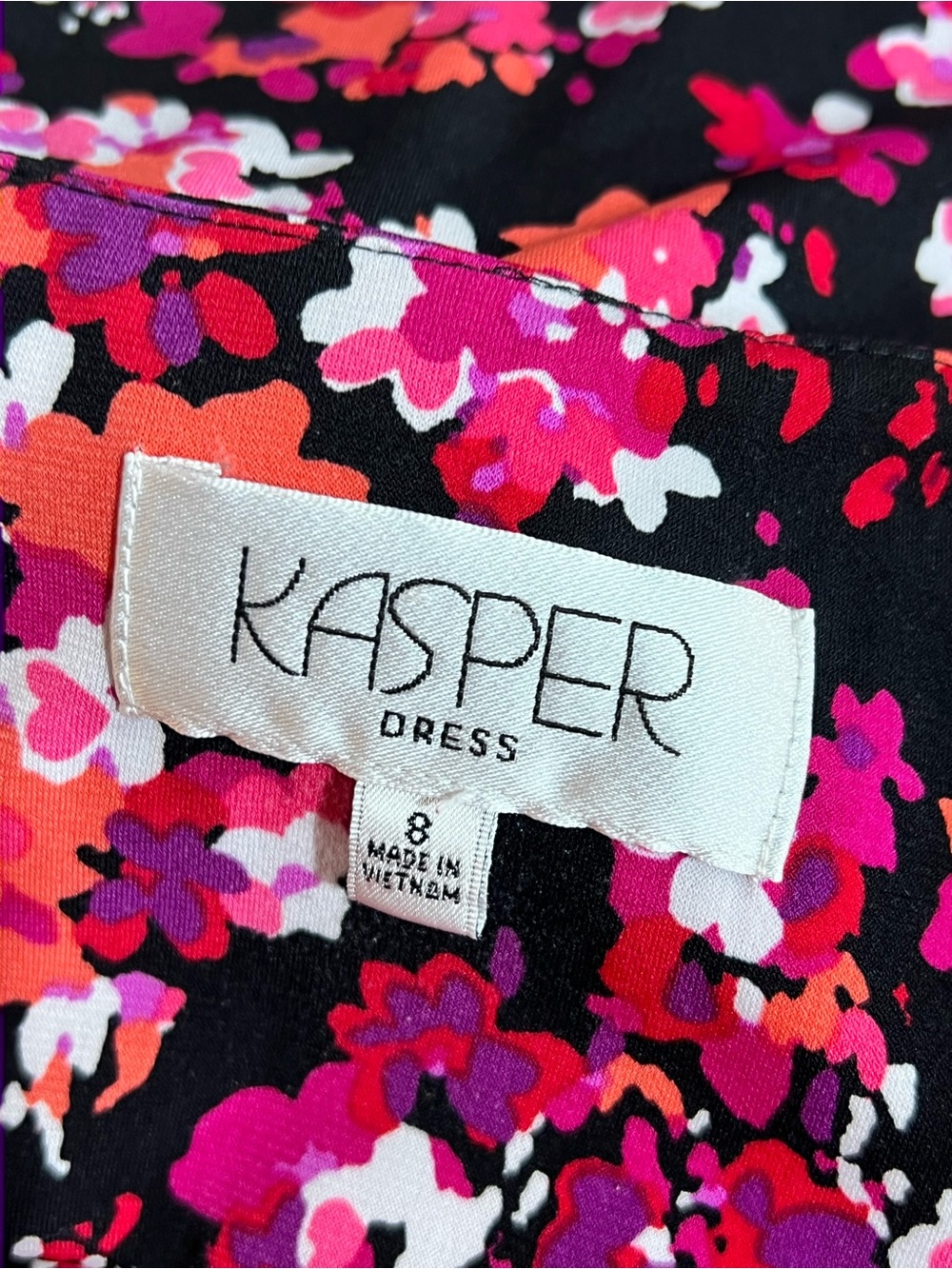 Kasper dress sz 8 Black Floral multicolor V-Neck Fit-n-Flare knee length office - Picture 5 of 7